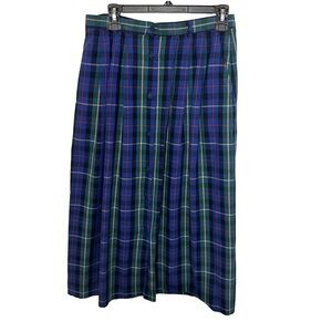 Vntg Pendleton Women Midi Skirt Plaid Cotton Buttons Blue Green Black Red Tan 12